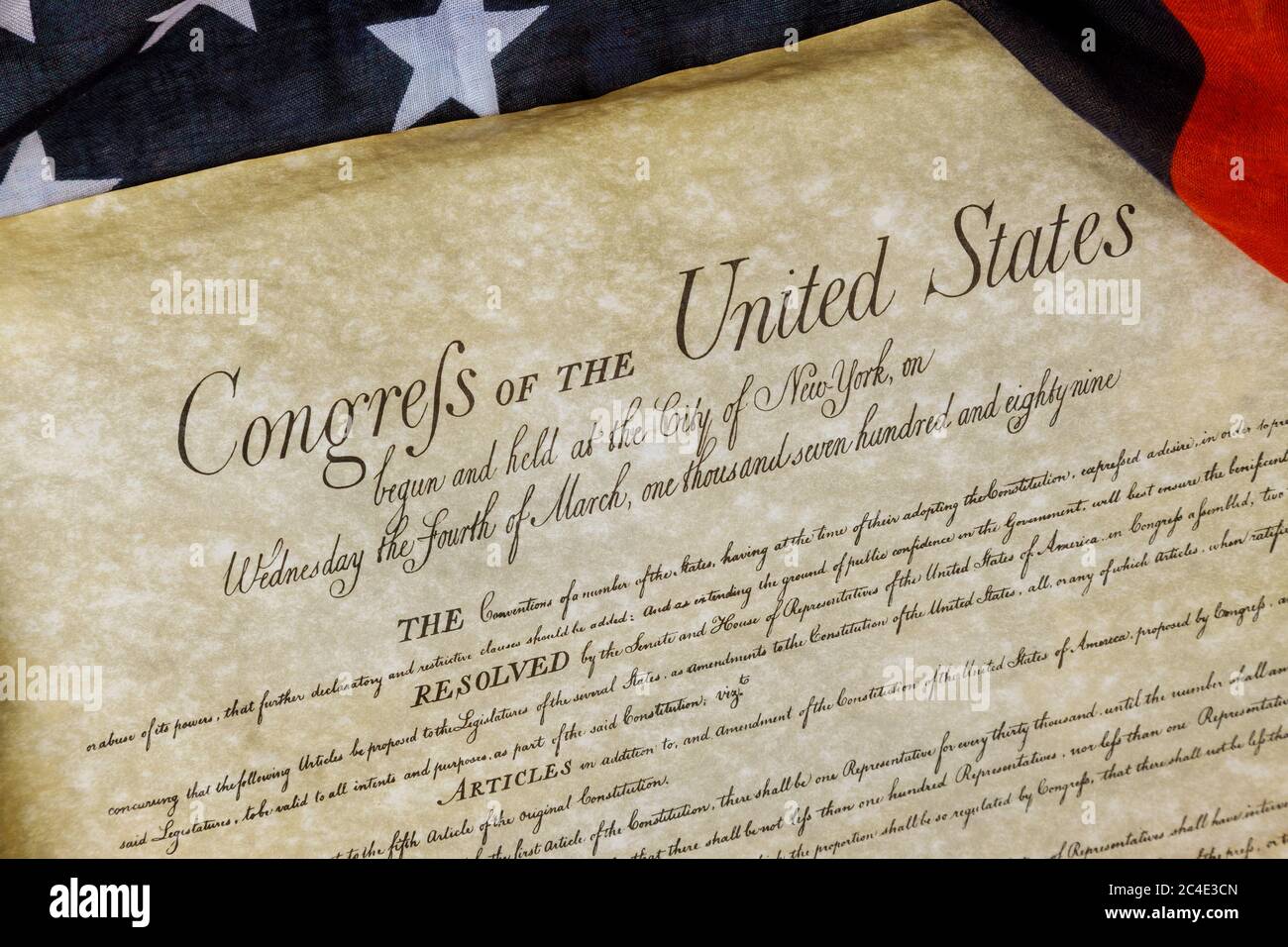 Constitution of the United States of America first of the National Archives in the Constitutional Convention in 1787. Stock Photo