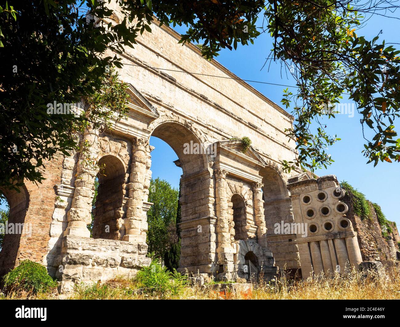 Porta Maggiore gate in the Aurelian Wall of Rome and the tomb of Marcus Vergilius Eurysaces the baker - Rome, Italy Stock Photo