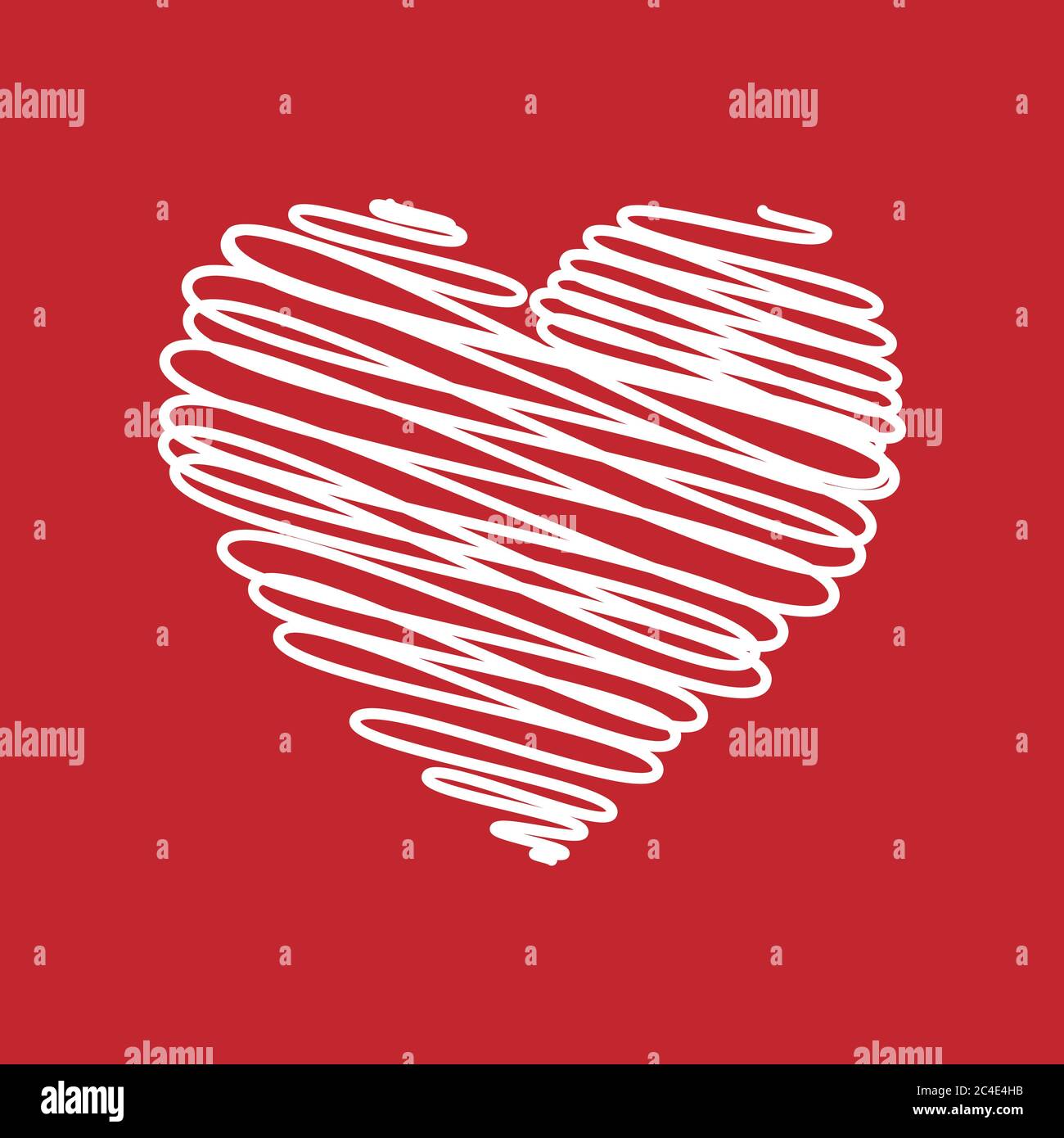 Heart - pencil scribble sketch drawing in white on red background. Valentine card doodle concept. Vector illustration. Stock Vector
