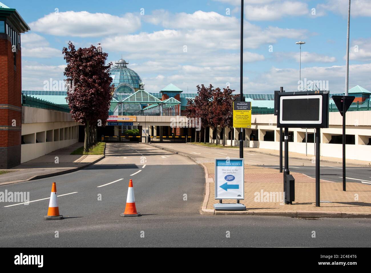 Sheffield UK May 14 2020 road cones block the main red car park