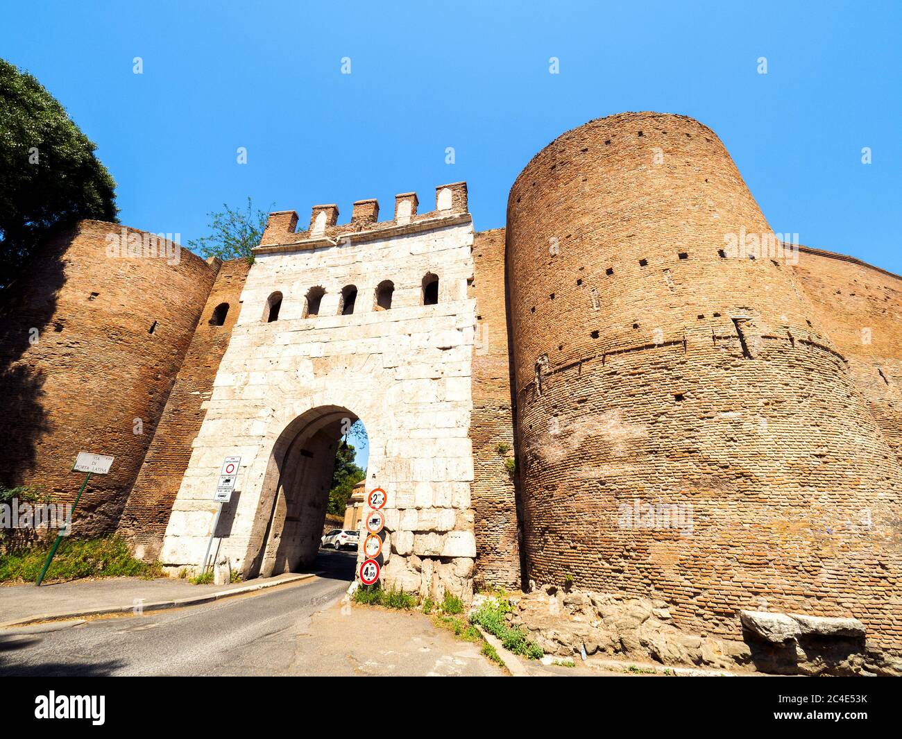 Porta Latina is a single-arched gate in the Aurelian Walls of ancient Rome - Rome, Italy Stock Photo