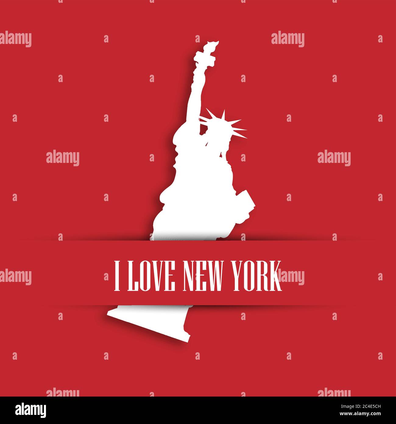 Statue of Liberty white paper cutting in red greeting card pocket with label I love New York. United States symbol and Independence day theme. Vector illustration. Stock Vector