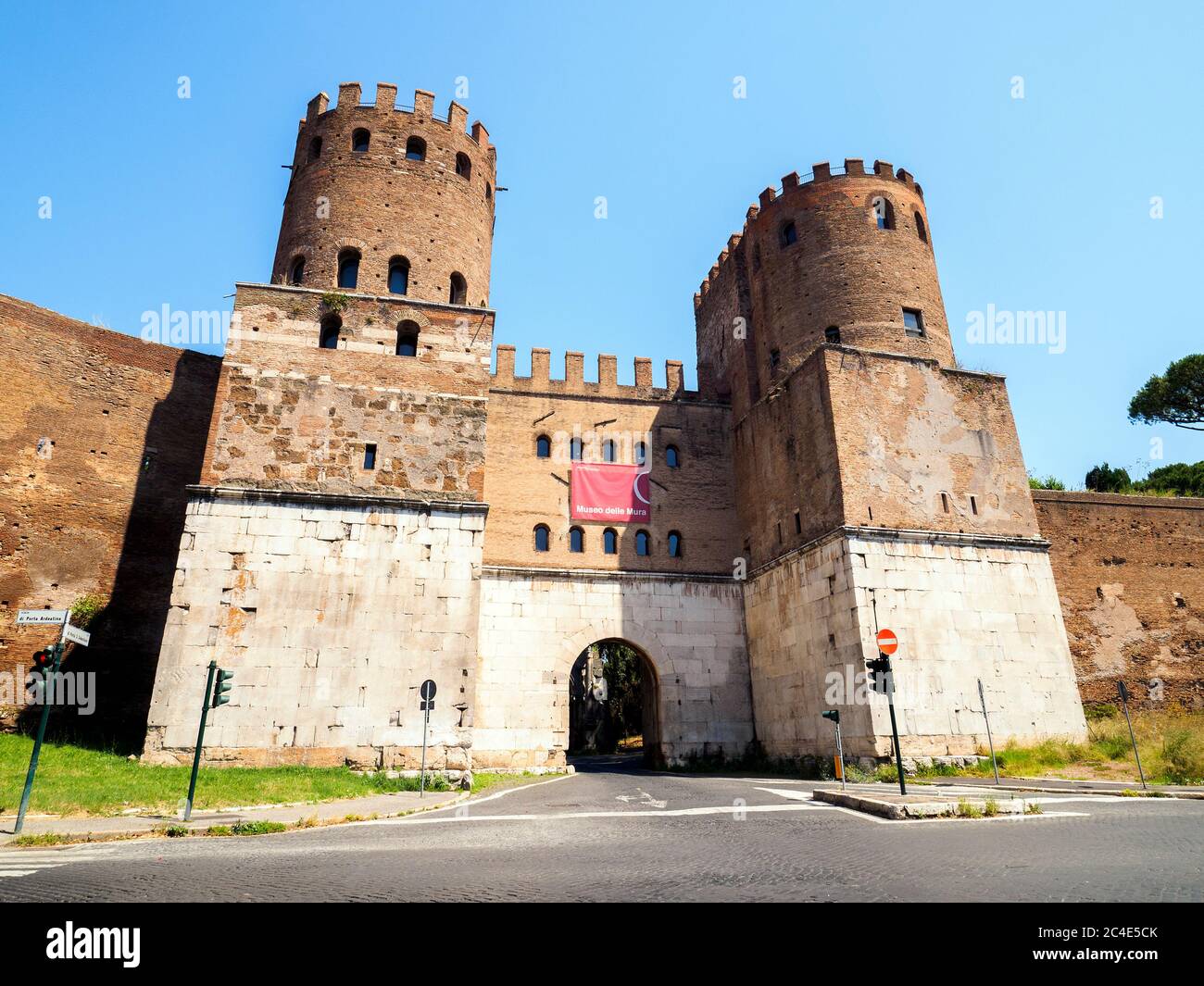 Porta San Sebastiano is a gate in the Aurelian Wall of Rome - Rome, Italy Stock Photo