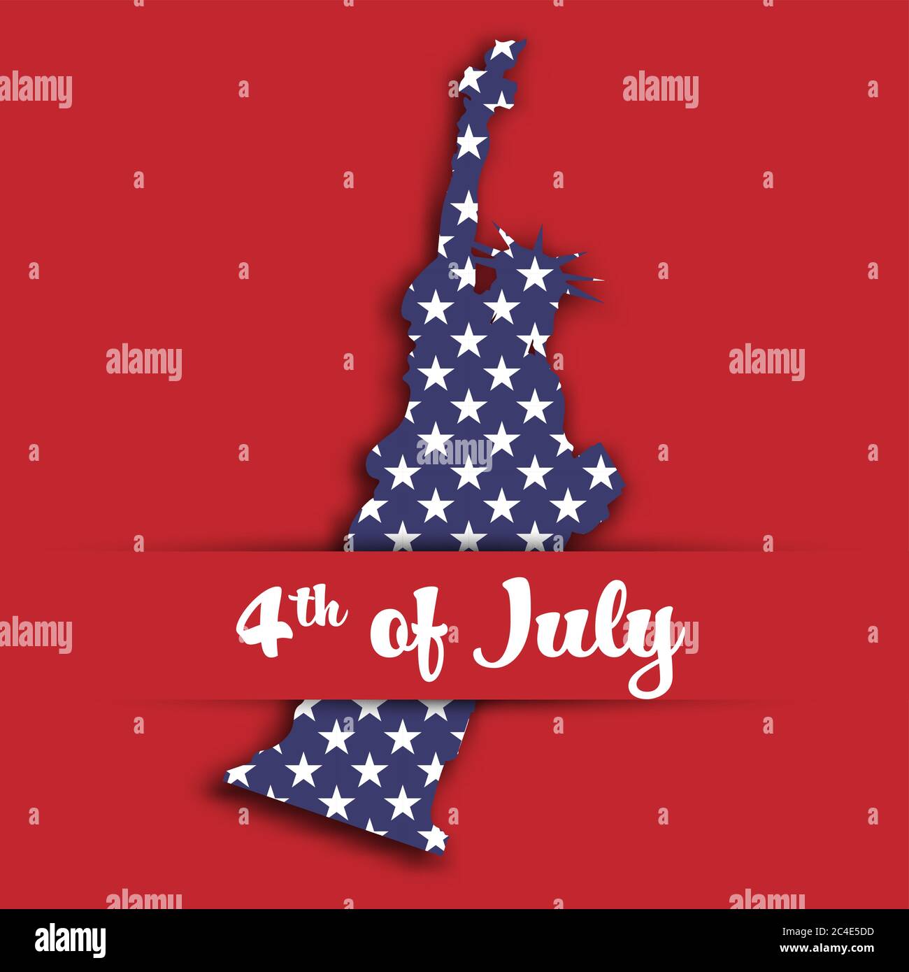 Statue of Liberty paper cutting in card pocket with label of 4th of July. United States symbol in national colors with stars and Independence day theme. Vector illustration. Stock Vector