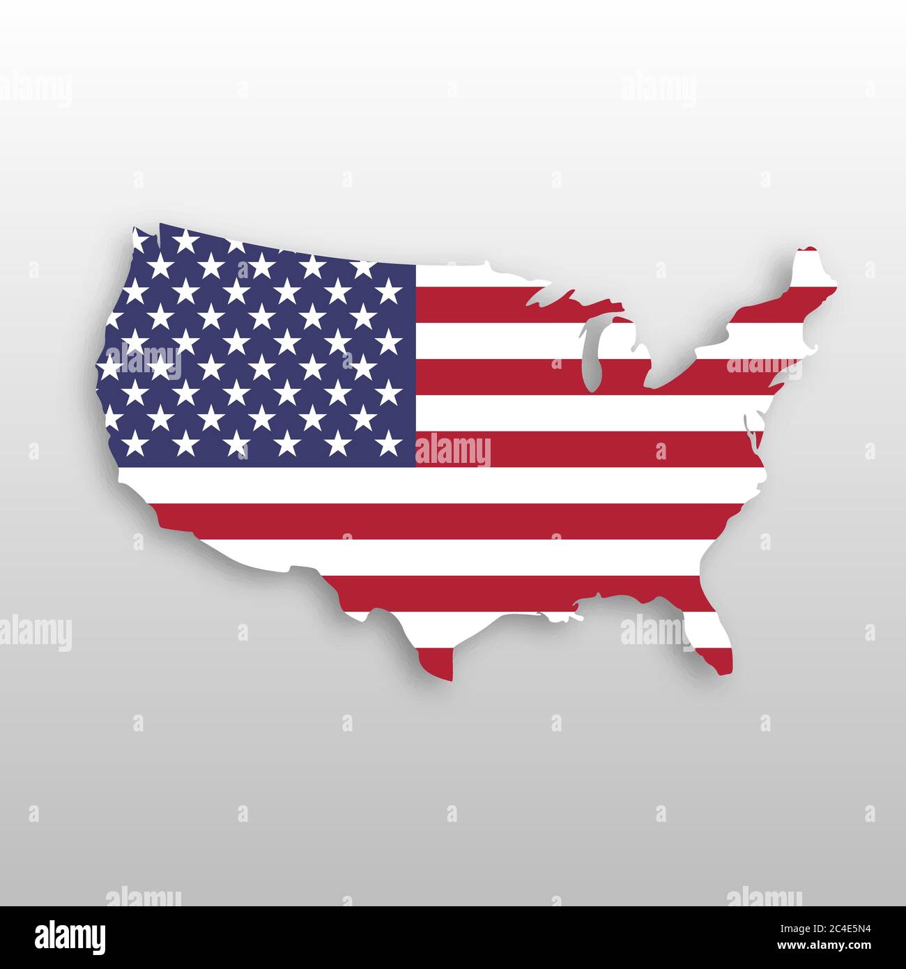 USA flag in a shape of US map silhouette. United States of America symbol. Vector illustration with dropped shadow on grey gradient background. Stock Vector