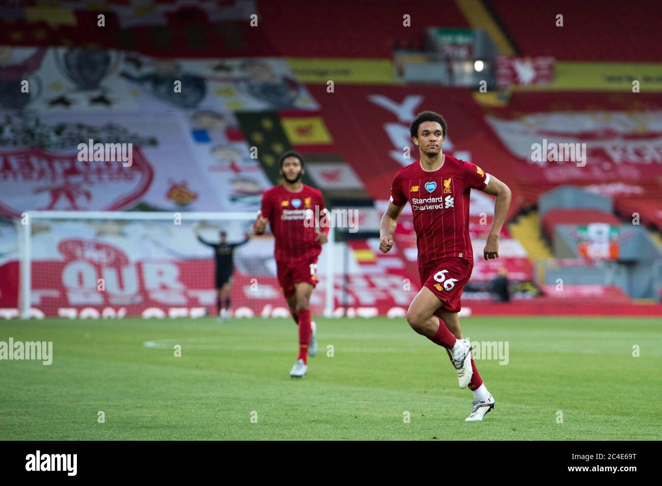 Premier League match between Liverpool FC and Crystal Palace at Anfield on June 24, 2020 in Liverpool, United Kingdom Stock Photo