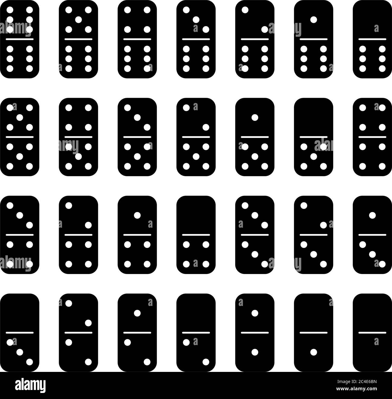 Domino set of 28 tiles. Black pieces with white dots. Simple flat vector  illustration Stock Vector Image & Art - Alamy