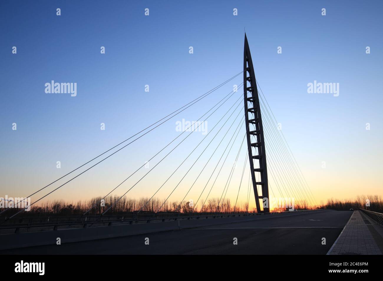 Suspension bridge in the evening Stock Photo