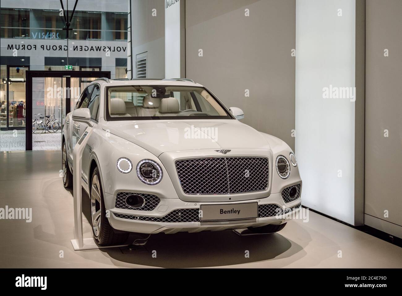 Closeup the front end of luxury Bentley Bentayga SUV car. Volkswagen