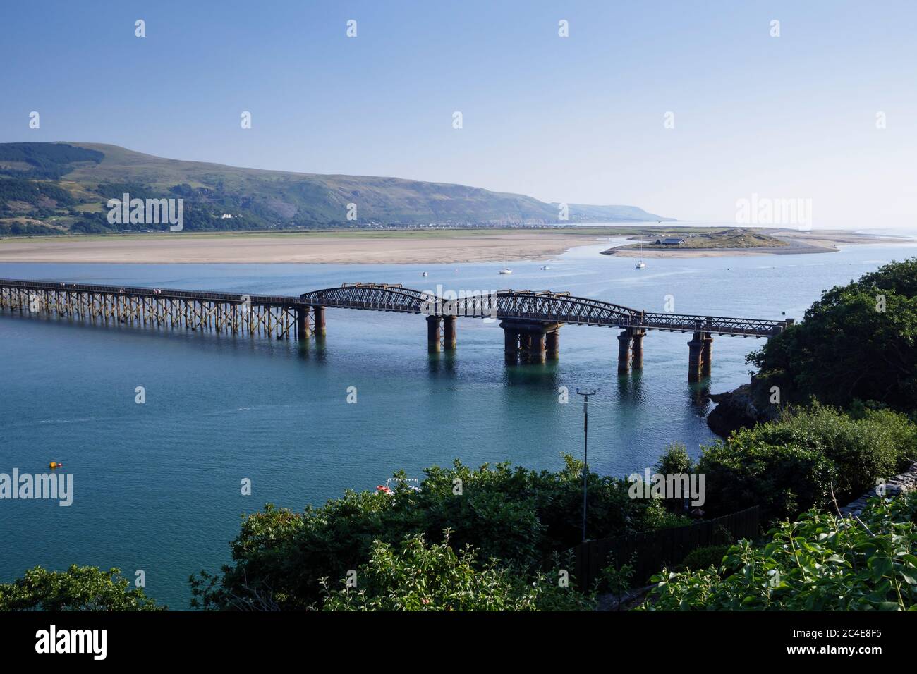 Barmouth Bridge on the Mawddach Estuary Barmouth Gwynedd Wales Stock ...