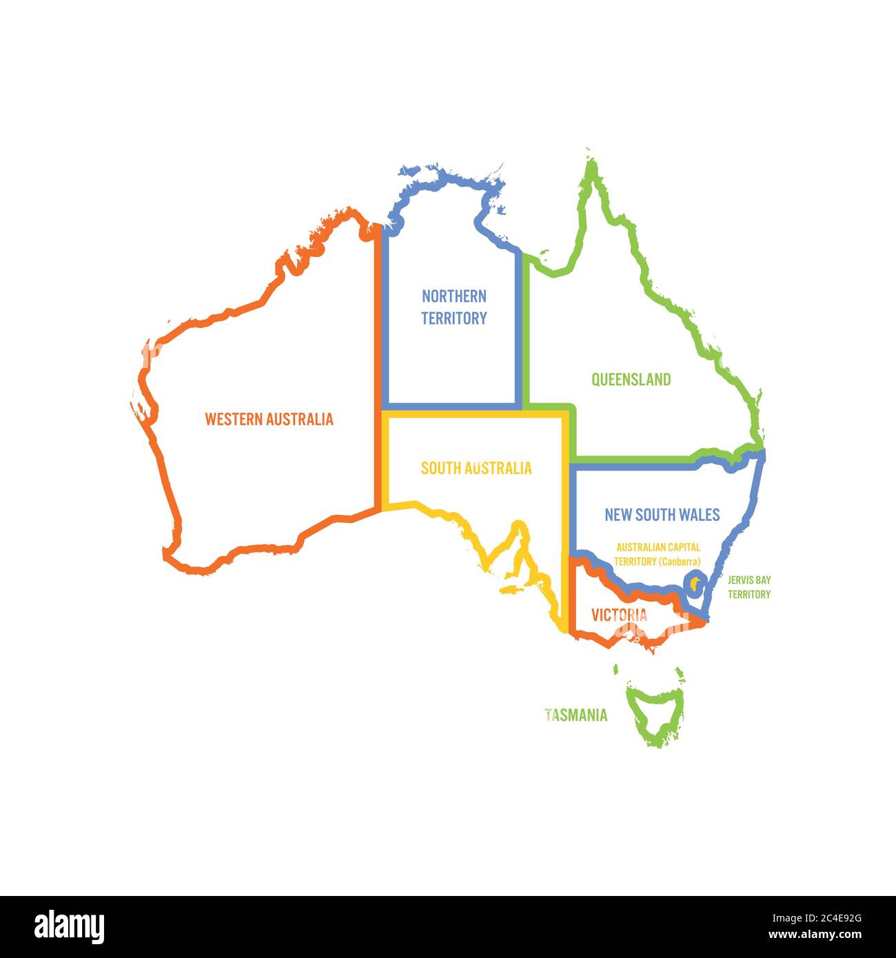 Simplified of Australia divided into states and Multicolored outline flat vector Stock Vector & Art - Alamy