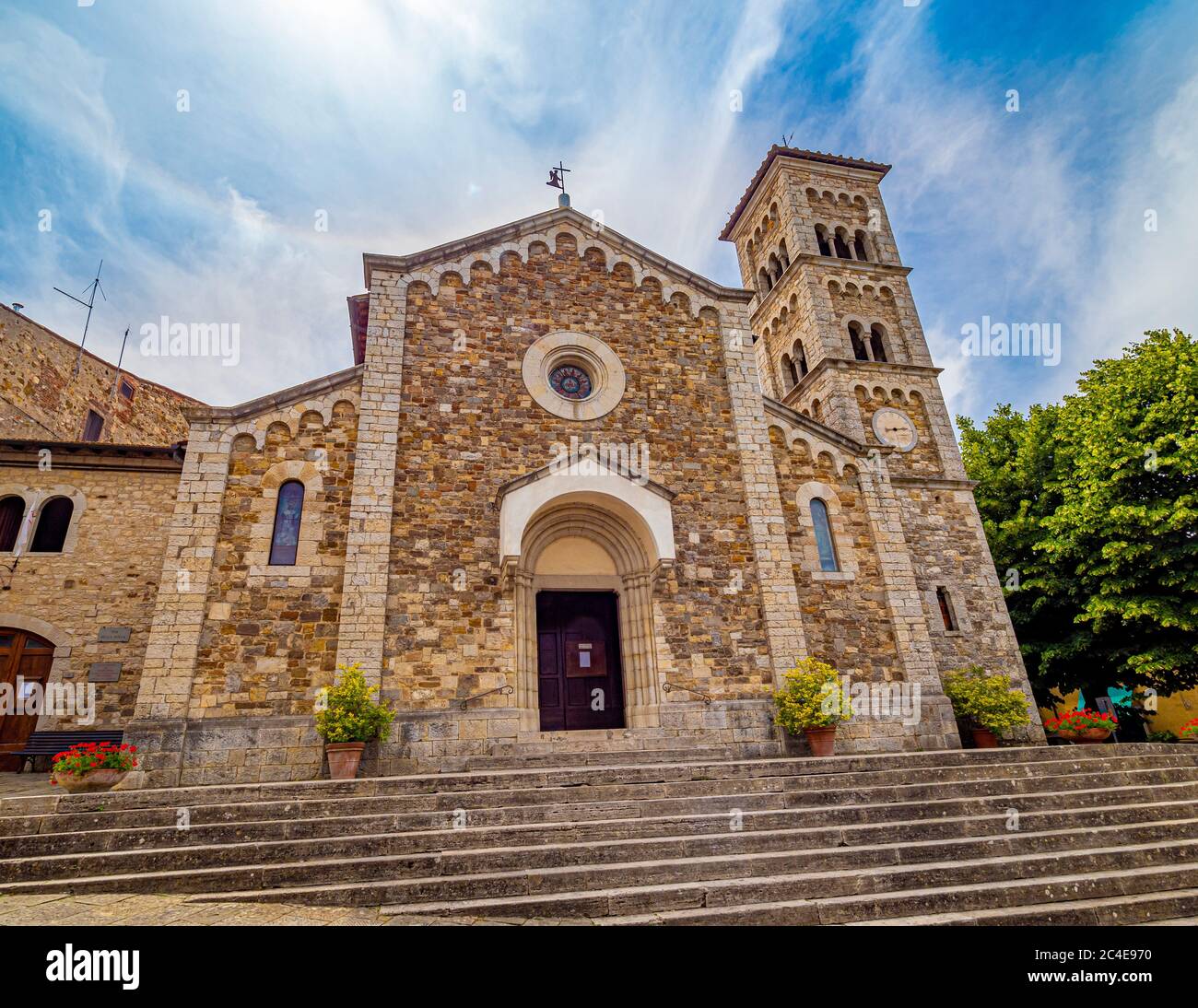 Exterior of church of Saint Saviour. Chiesa di San Salvatore in Castellina in Chianti. Tuscany. Italy. Stock Photo