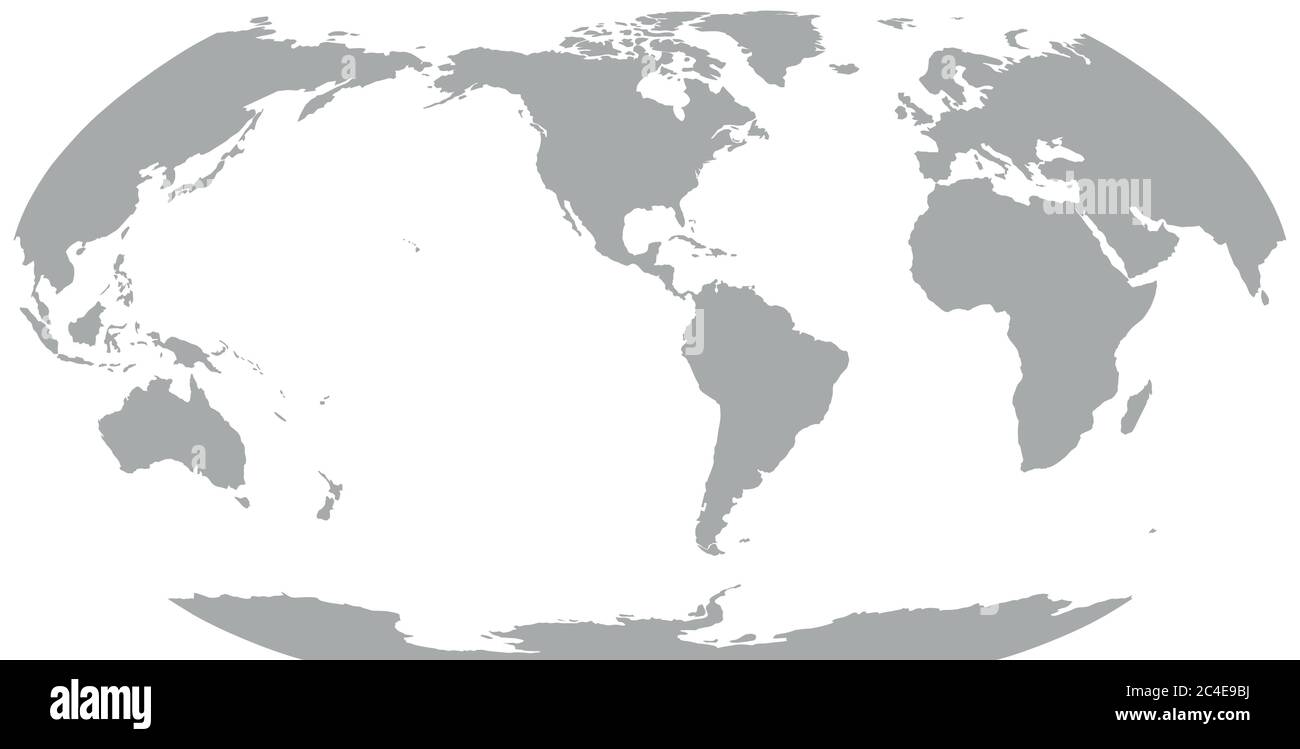 World Map in Robinson Projection - World Map In Robinson Projection Americas Centered Solid Gray Land Silhouette Vector Illustration 2C4E9BJ