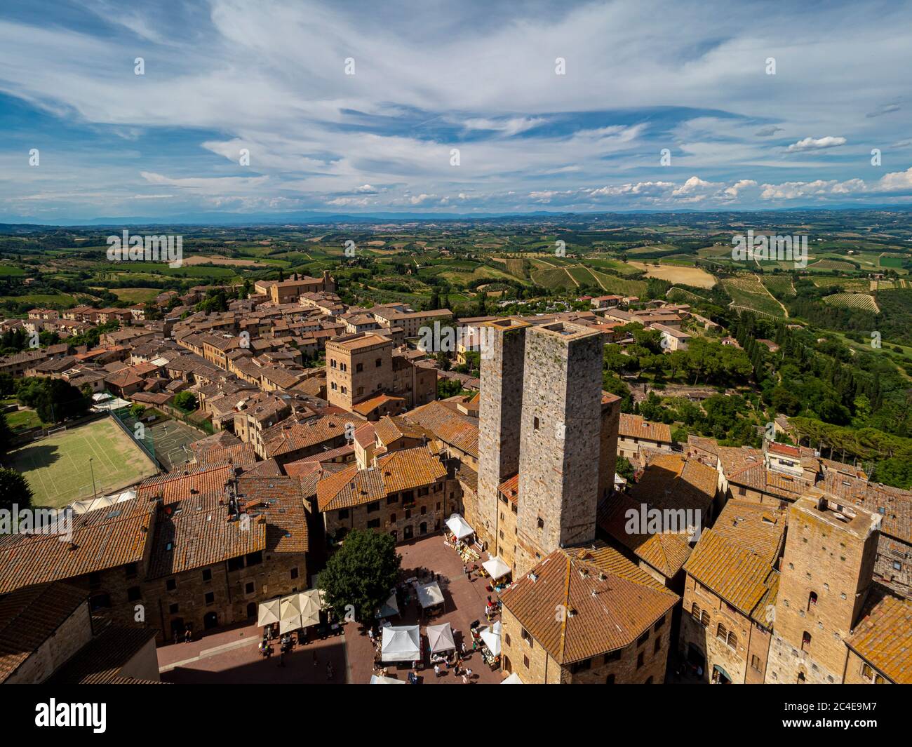 Torri dei Salvucci (Twin Towers ot Torri Gemelle) San Gimignano, Tuscany, Italy. Stock Photo
