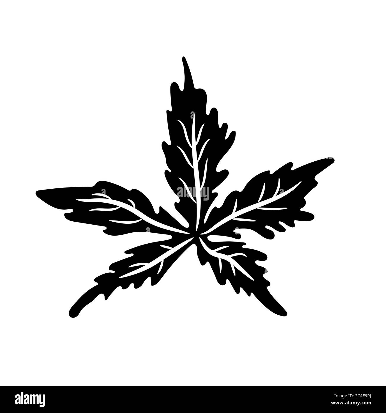 Leaf silhouette. Black geranium pratense leaf isolated on white background. Vector illustration. Stock Vector