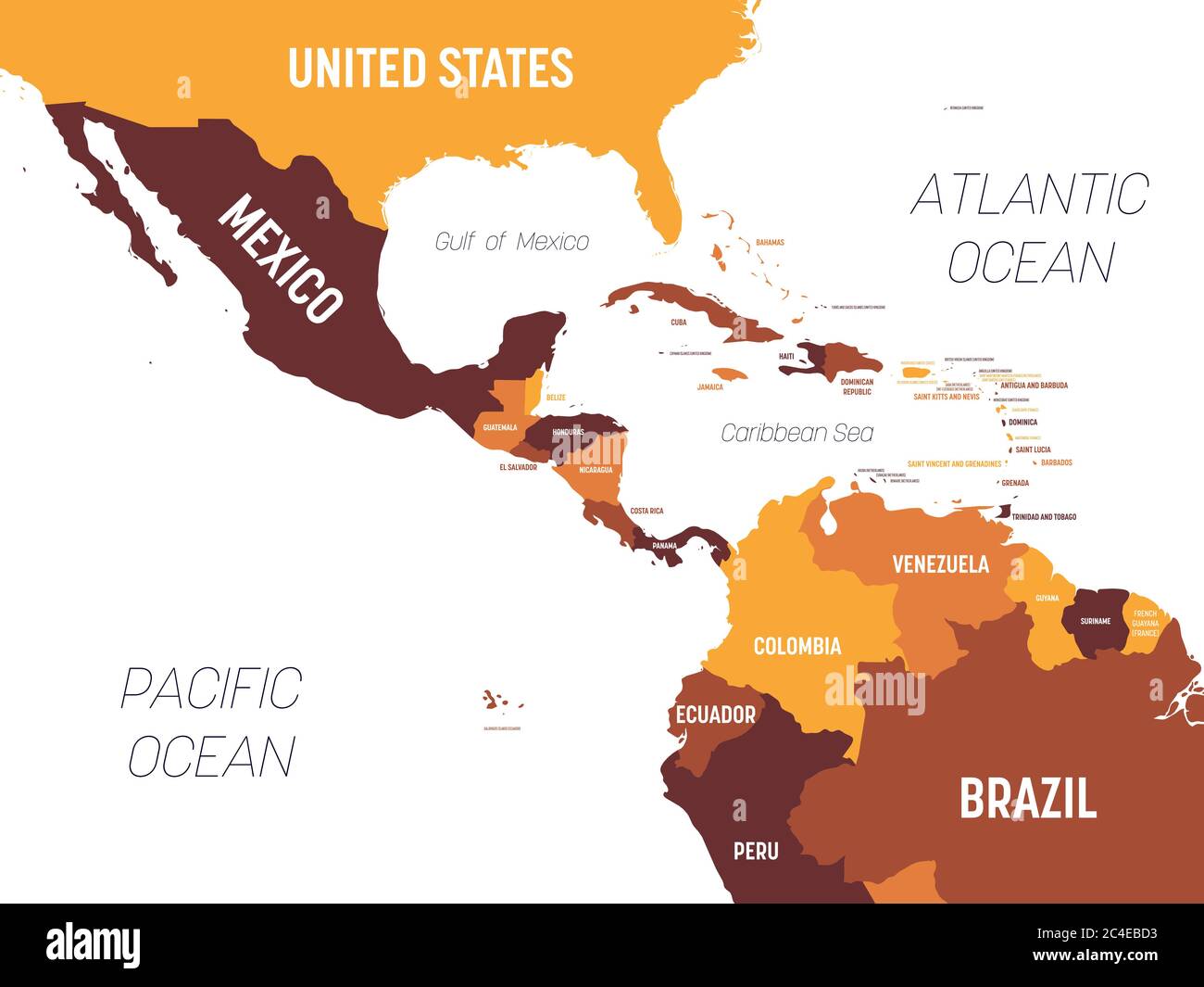 Central America map - brown orange hue colored on dark background. High ...