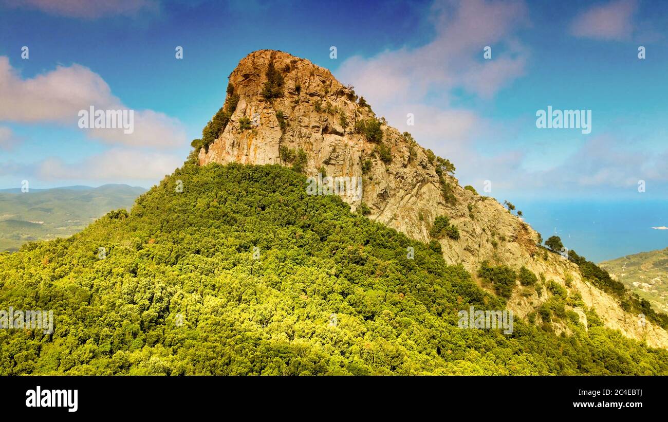 Elba Island, Italy. Amazing aerial view from drone of mountains and landscape. Stock Photo