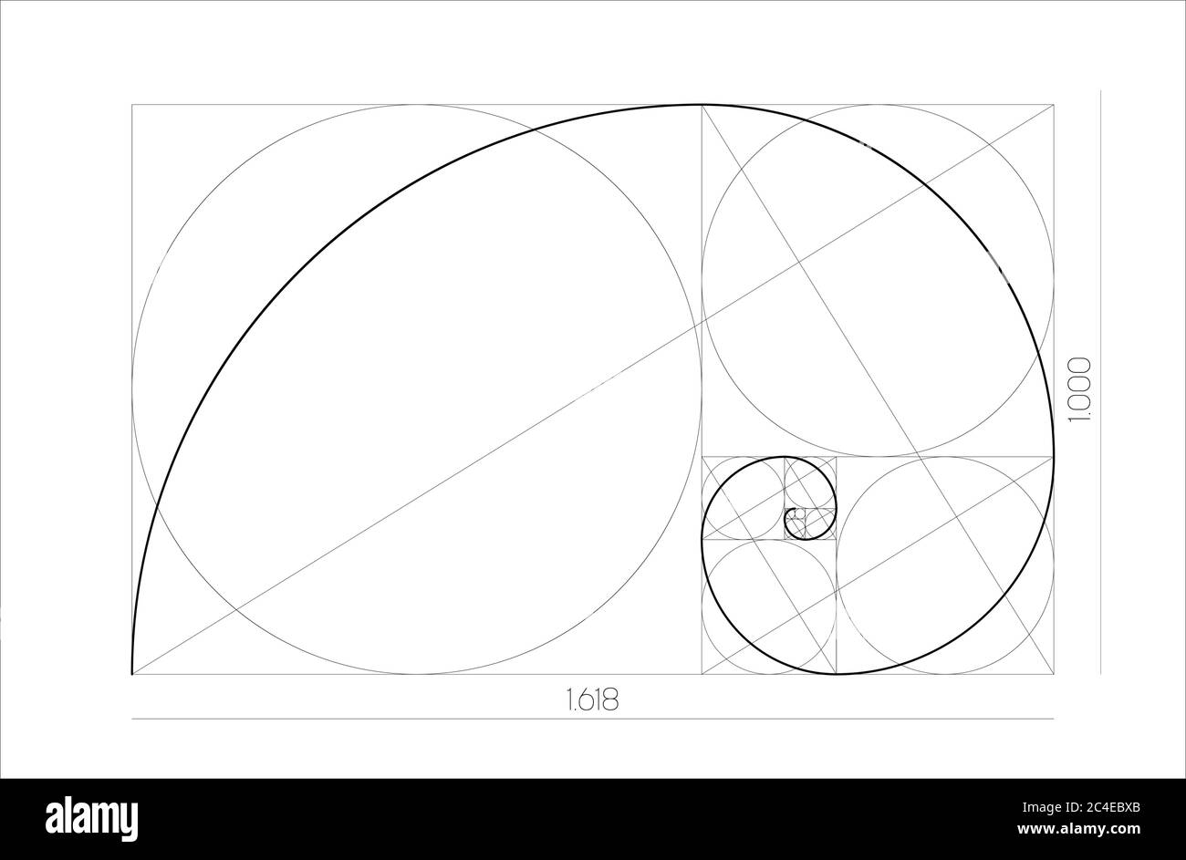 Golden ratio geometric concept. Fibonacci spiral. Vector illustration Stock Vector