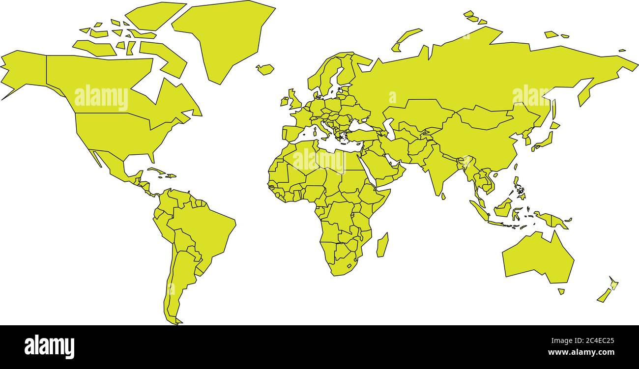 Simplified map of World in yellowgreen color. Schematic vector illustration Stock Vector Image