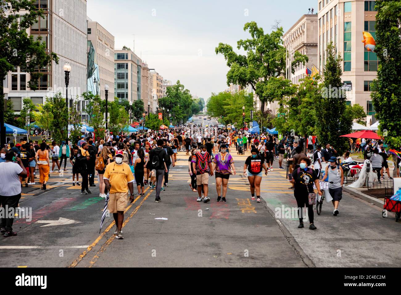 Hundreds of people protest police brutality and celebrate Juneteenth at Black Lives Matter Plaza / Lafayette Square, Washington, DC, United States Stock Photo
