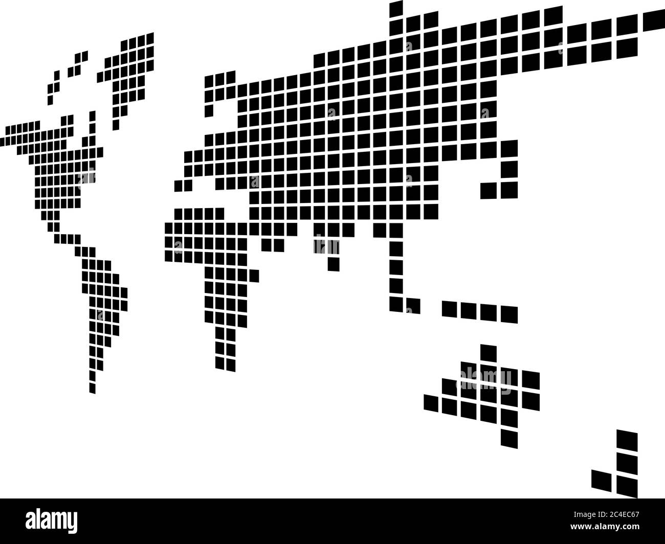 Pixelized map of World. Side perspective. Black vector map Stock Vector ...