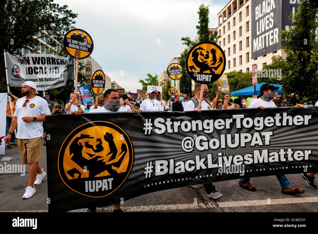 IUPAT Labor Union march through Black Lives Matter Plaza in protest of police brutality during Juneteenth festivities, Washington, DC, United States Stock Photo