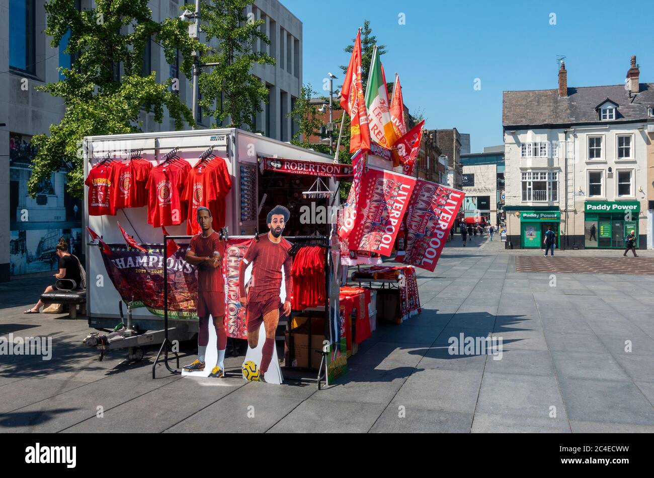 LFC fans items for sale in Liverpool Stock Photo