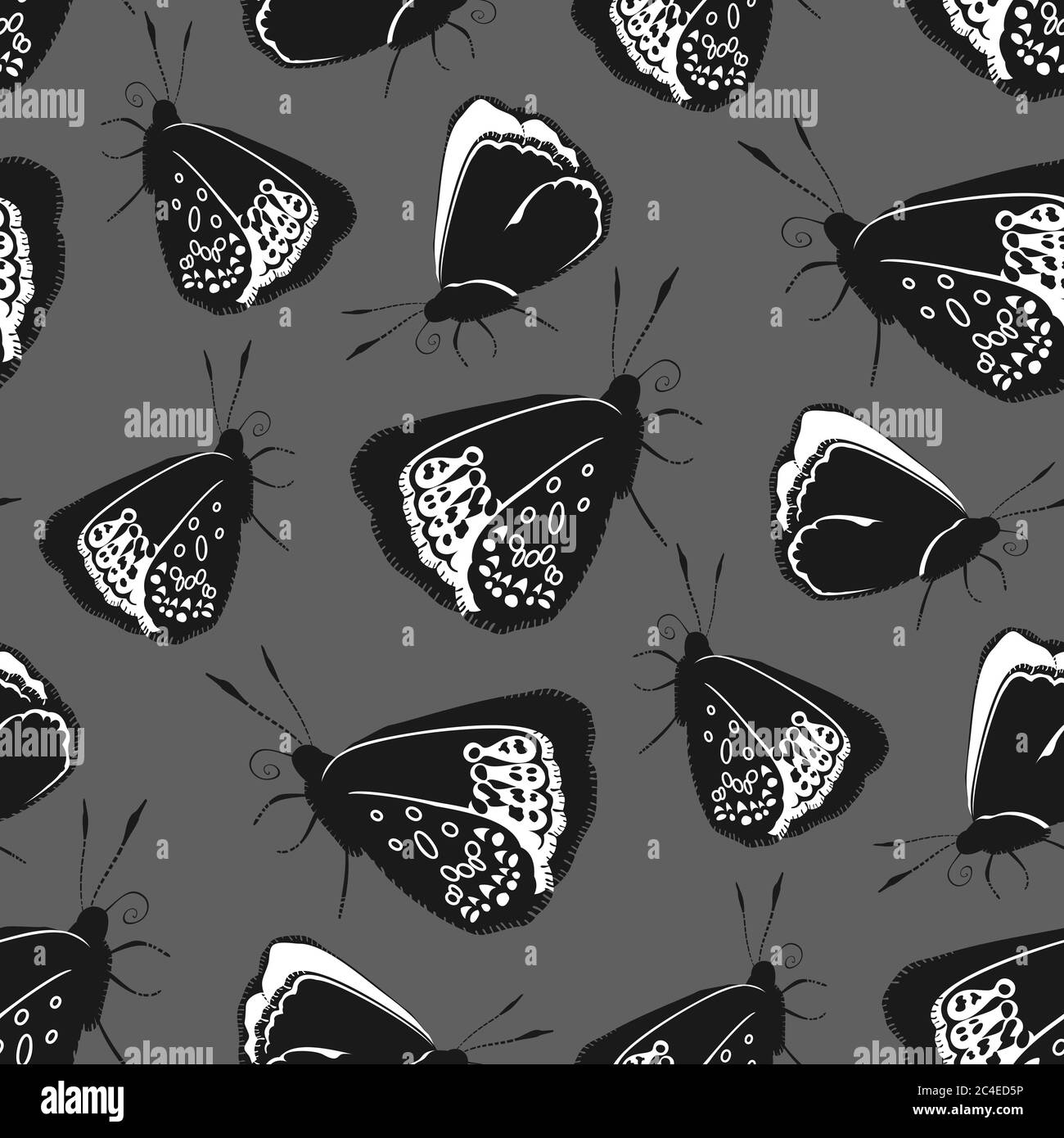 Monochrome seamless pattern with butterflies on gray background. Stock ...