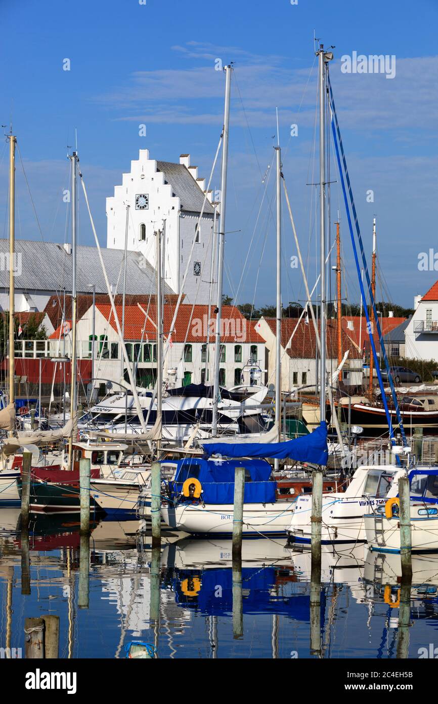 Sæby Klosterkirke and the harbour, Saeby, Jutland, Denmark, Europe ...