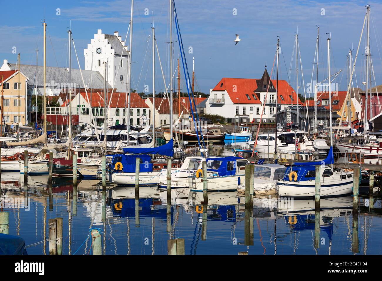 Sæby Klosterkirke and the harbour, Saeby, Jutland, Denmark, Europe ...