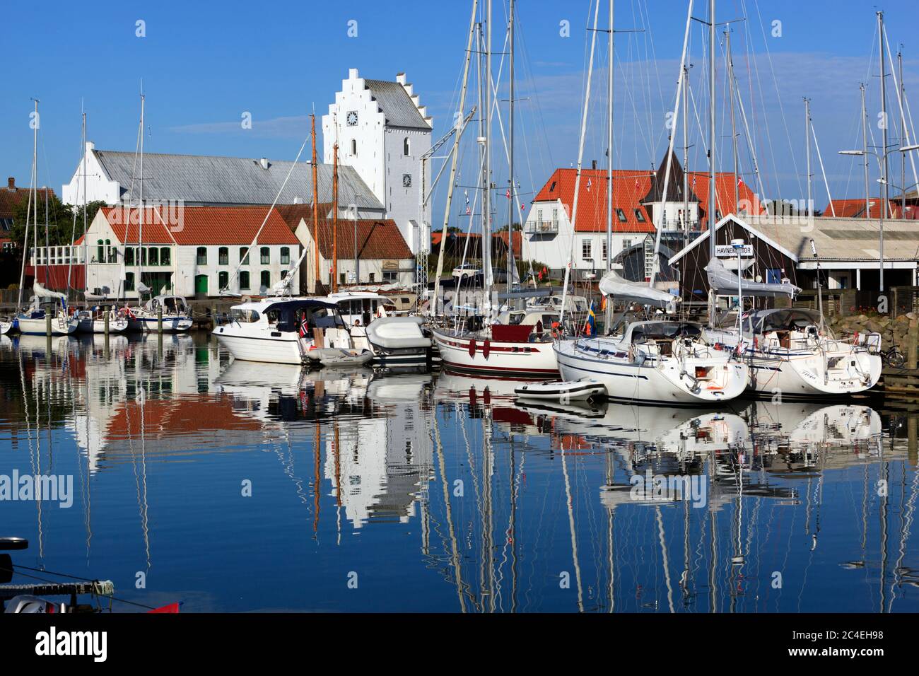 Sæby Klosterkirke and the harbour, Saeby, Jutland, Denmark, Europe ...