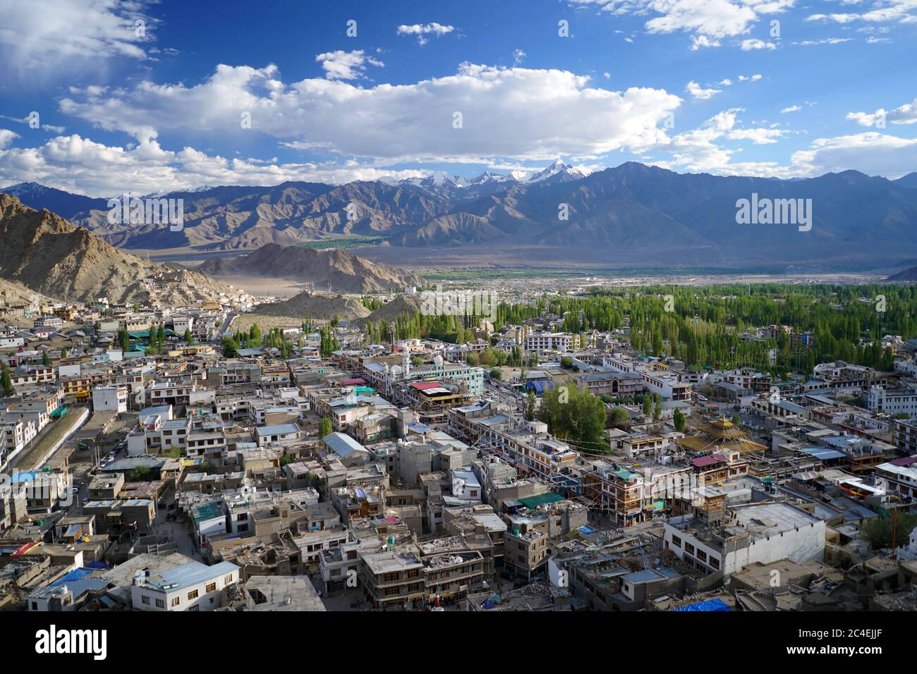 Leh Ladakh City View, Blue Sky With Clouds And Mountai, Ladakh India Stock Photo