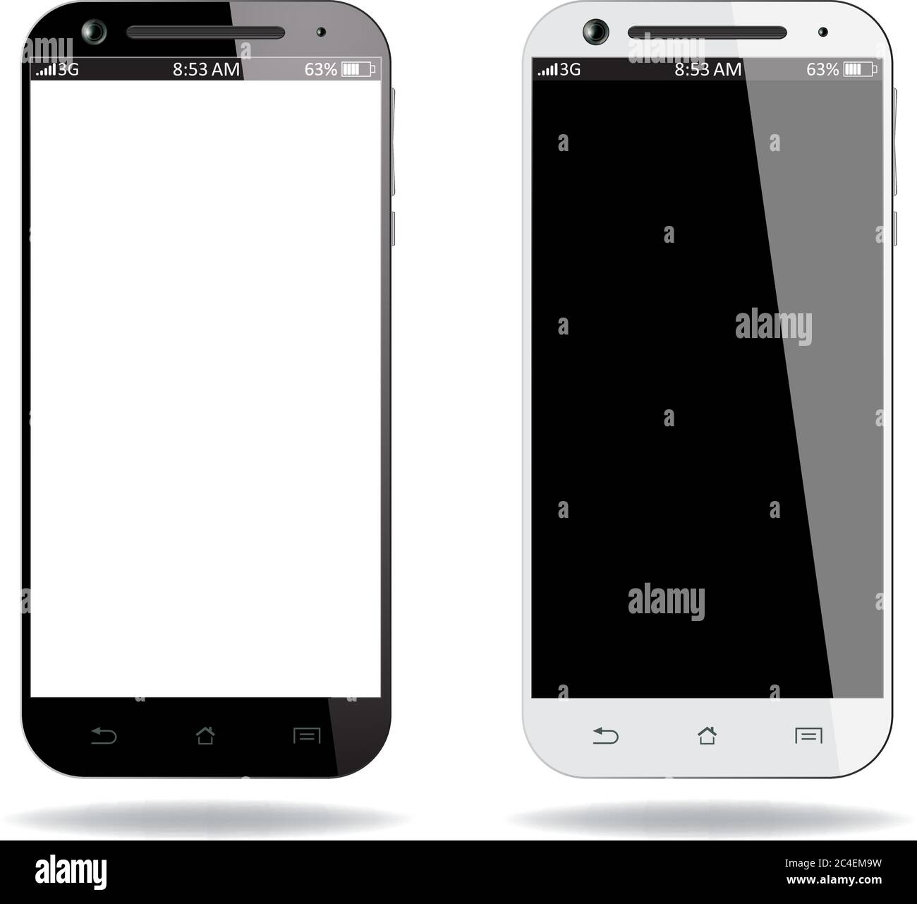 Realistic black and white smartphones on white background. Vector ...