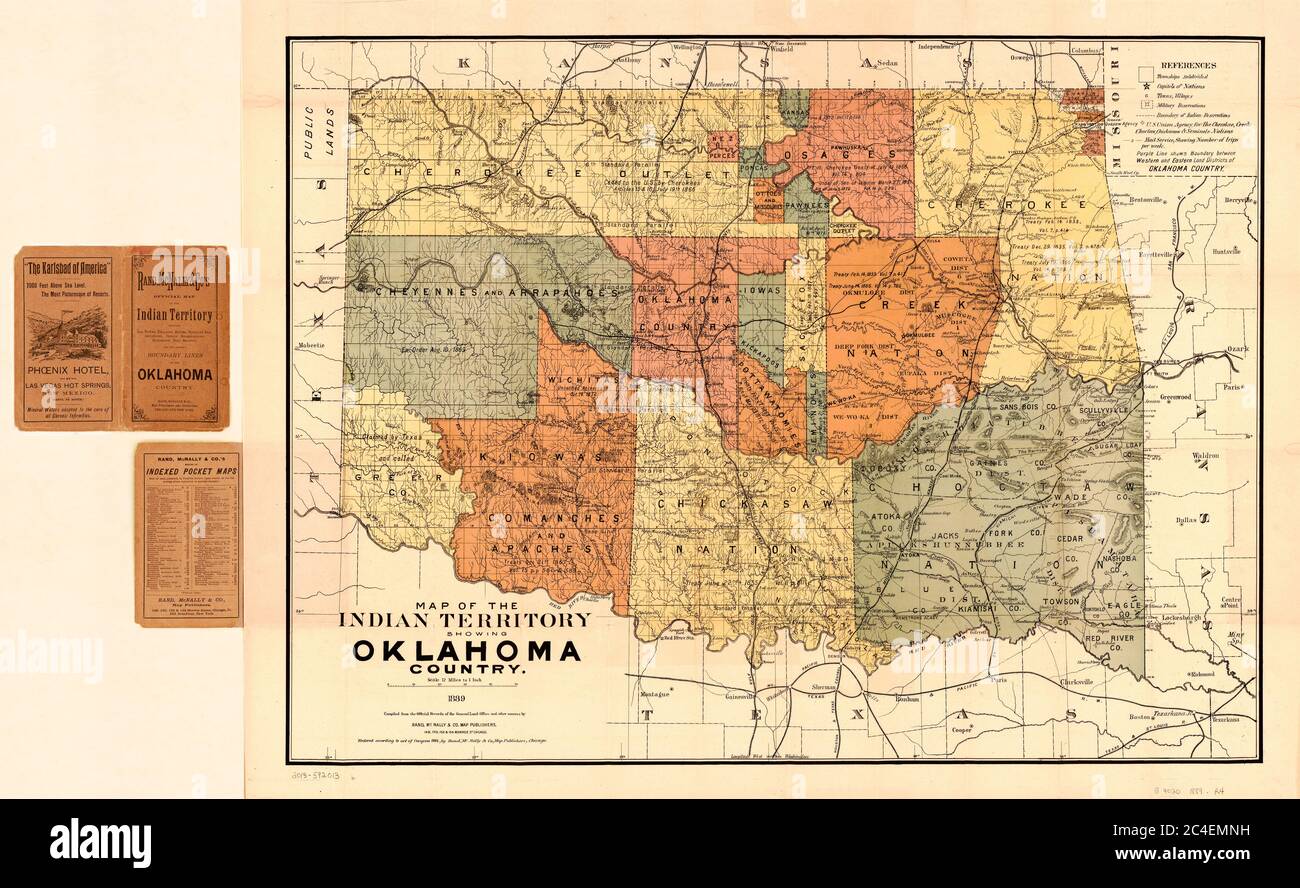 Map of the Indian Territory showing Oklahoma Country, Rand, McNally & Co's., 1889 Stock Photo