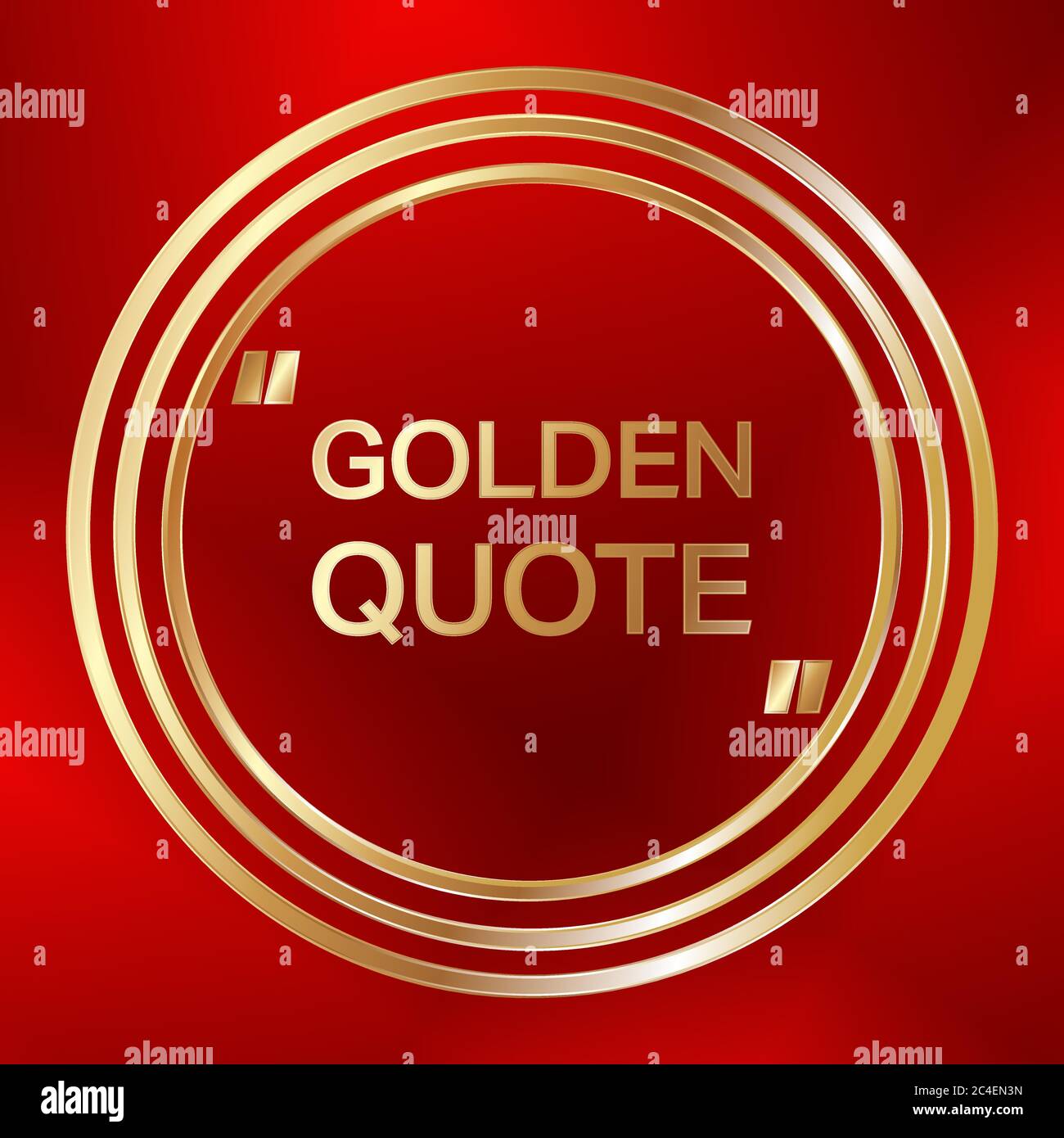 Quote text bubble template. Golden ring quote. Abstract red background. Vector illustration. Stock Vector
