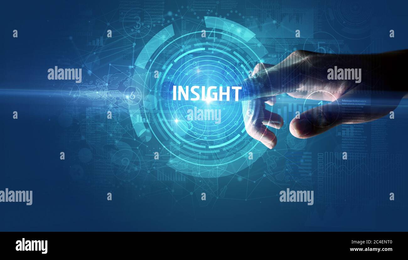 Hand touching INSIGHT button, modern business technology concept Stock ...