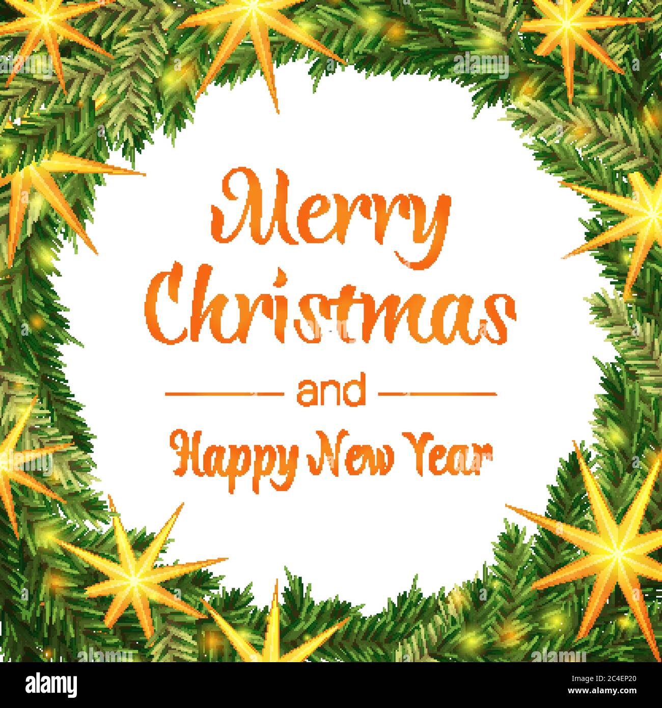Colorful frame with wreath. Merry Christmas and Happy New Year. Vector ...