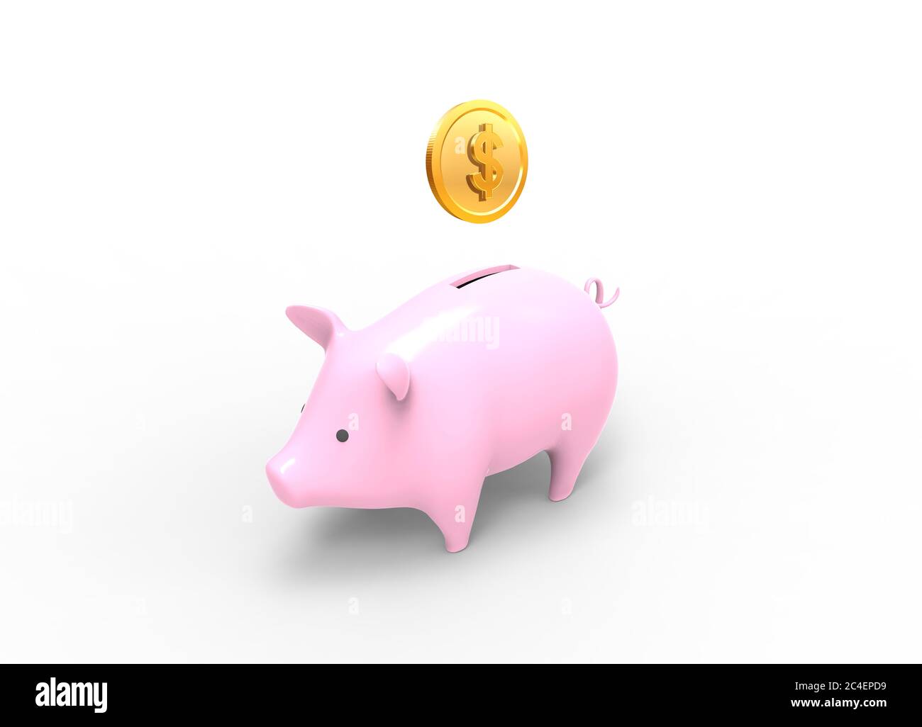 3D Render image of piggy bank with gold Dollar coin Stock Photo - Alamy