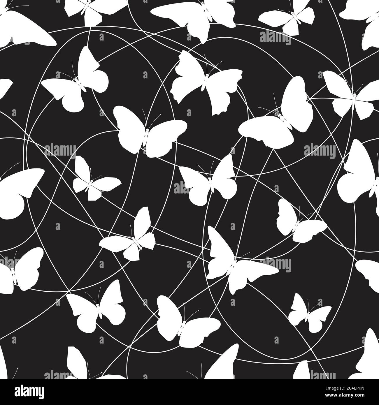 Seamless pattern of butterflies. Black and white vector illustration ...