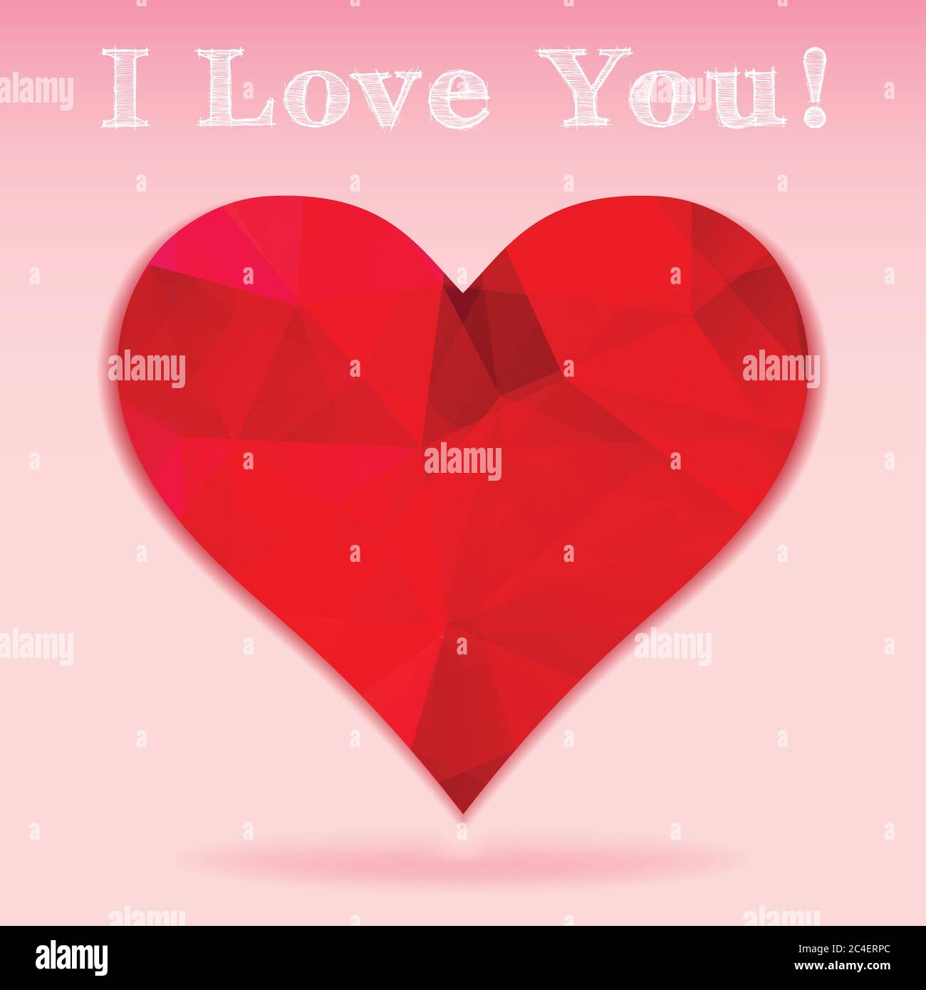 Red polygonal heart on the pink background. I love you Stock Vector ...