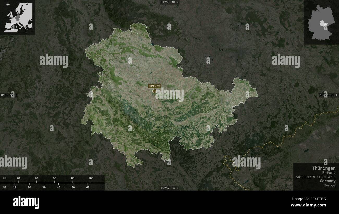 Thüringen, state of Germany. Satellite imagery. Shape presented against ...