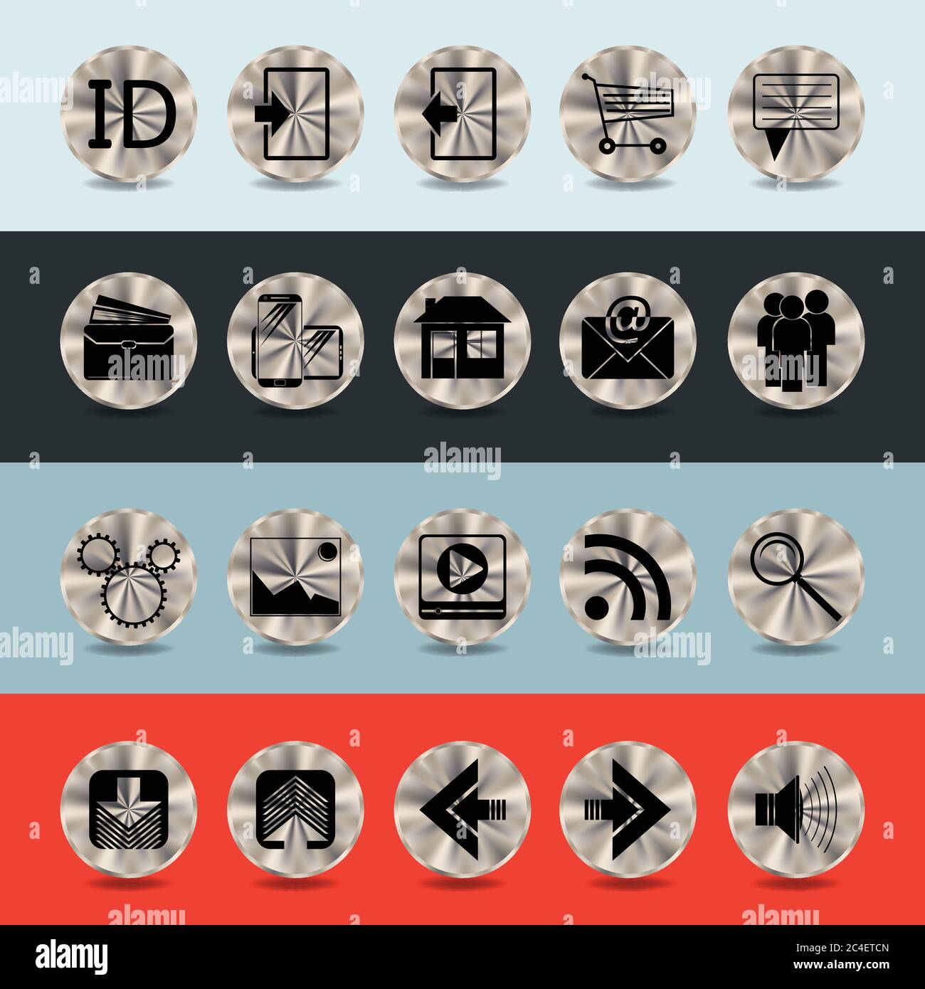 Set of Site Icons on the Metal Buttons. Vector design Stock Vector ...
