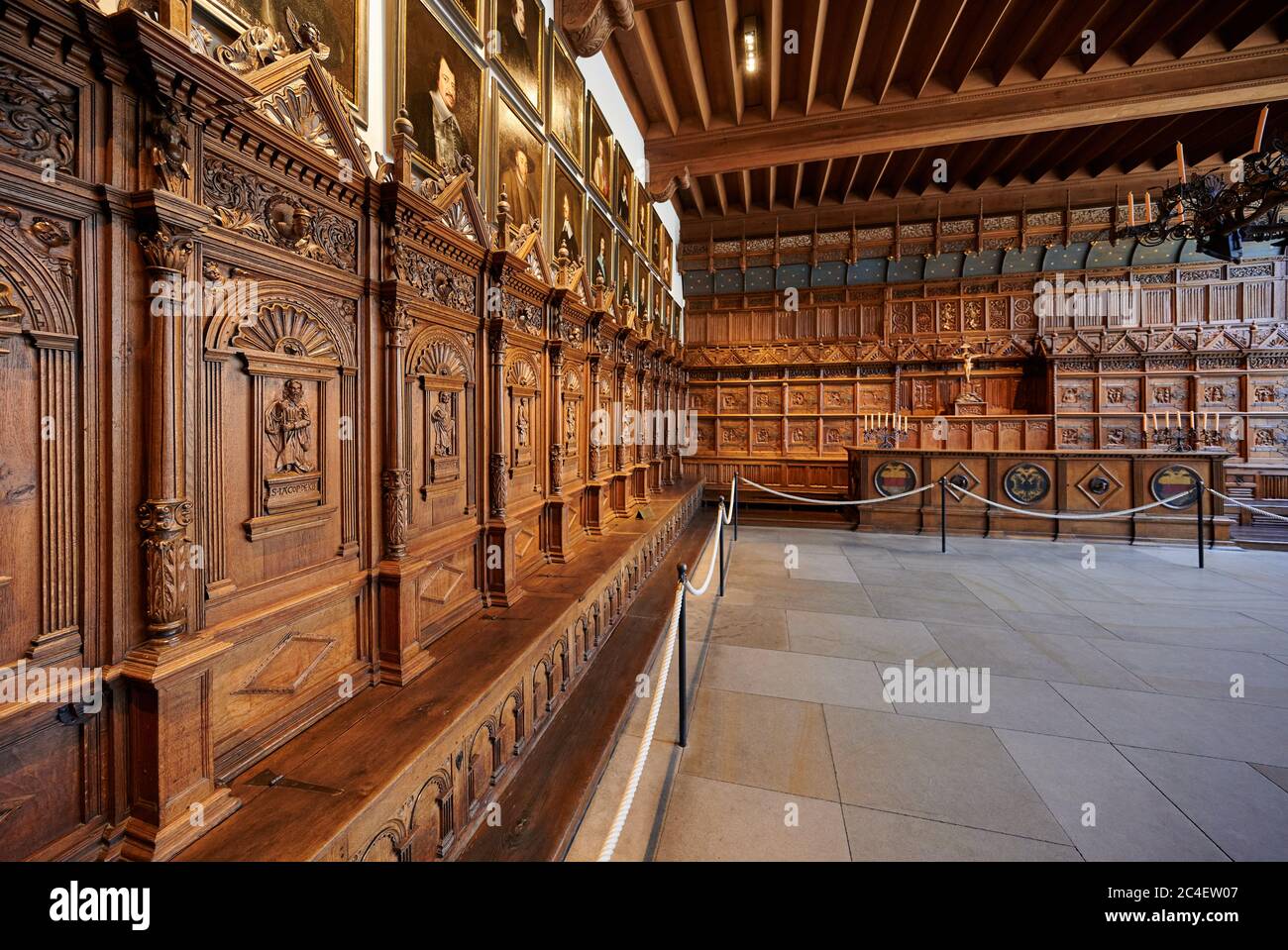 Hall of Peace in the townhall, Treaty of Westphalia, Interior shot in the historic town hall of Muenster, North Rhine-Westphalia, Germany Stock Photo