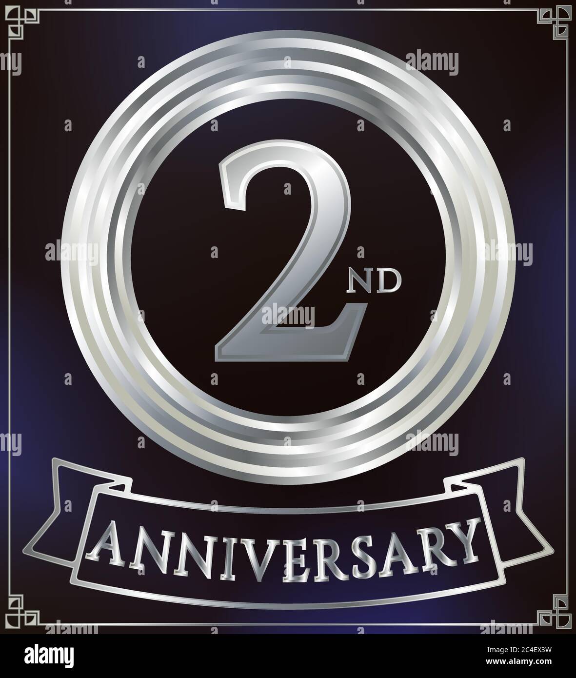 Anniversary silver ring logo number 2. Anniversary card with ribbon ...