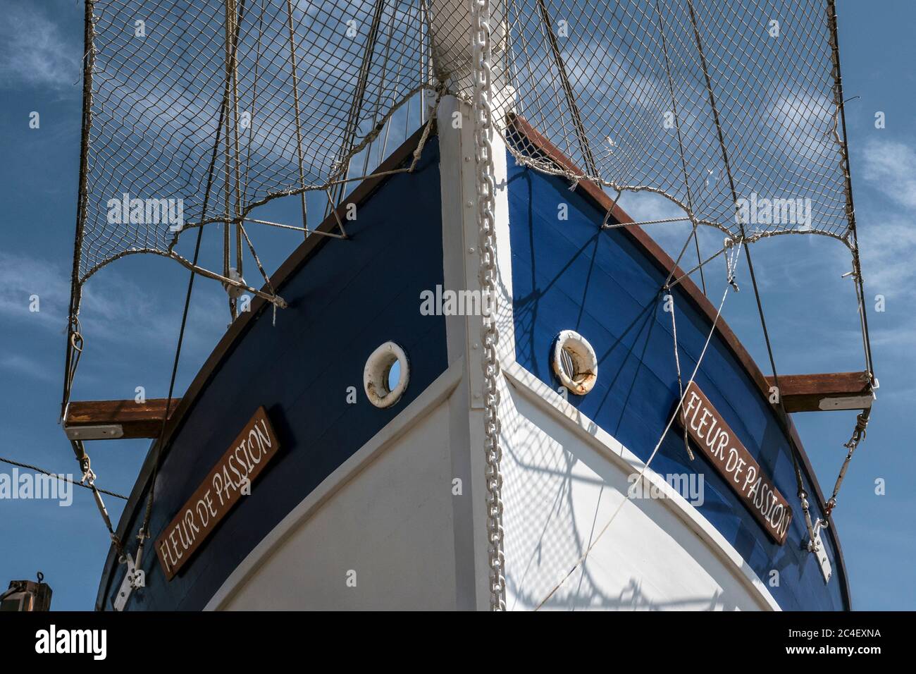 Camaret Mise à l'eau de 'Fleur de passion' sailboat, Passion flower, Launching Stock Photo
