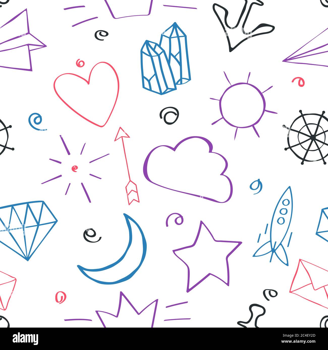 Seamless Pattern with Doodles elements. Hand Drawn Vector illustration ...