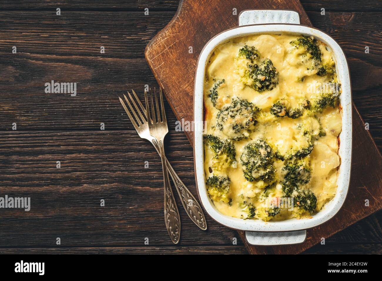 Casserole with broccoli, potatoes, eggs and cheese Stock Photo Alamy