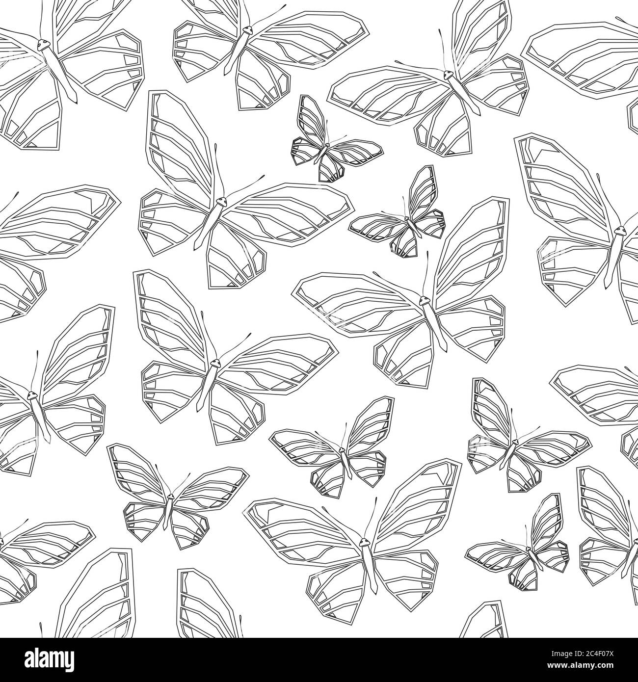 Seamless pattern of butterflies. Black and white vector illustration ...