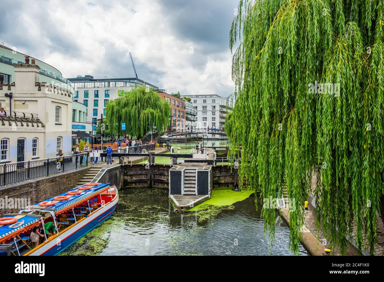 London, UK, Aug 2019, view of the Hampstead Road Locks on the Regent's Canal in Camden Town Stock Photo