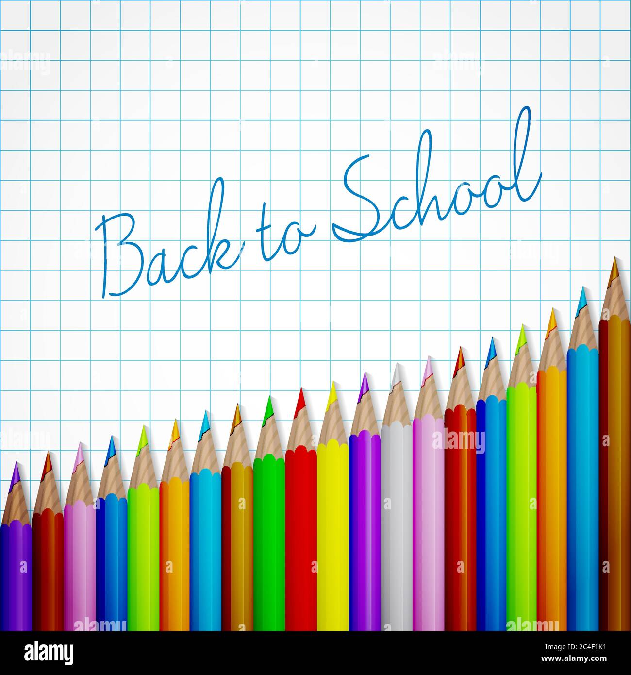 Back to school background. Colored pencils on notebook sheet. Vector illustration. Stock Vector